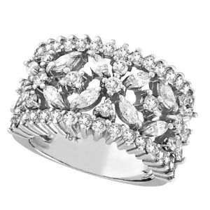 Marquise and Round Diamond Flower Ring in 18K White Gold 2.34 ctw - All