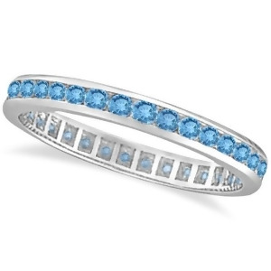 Blue Topaz Channel-Set Eternity Ring Band 14k White Gold 1.00ct - All