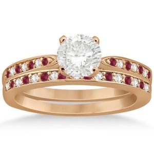 Ruby and Diamond Engagement Ring Bridal Set 14k Rose Gold 0.47ct - All