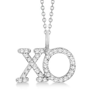Diamond Xo Pendant Necklace Hugs and Kisses 14K White Gold 0.20ct - All