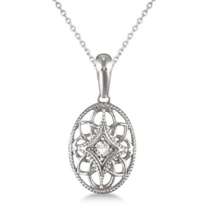 Vintage Style Oval Diamond Pendant Necklace Sterling Silver 0.03ct - All