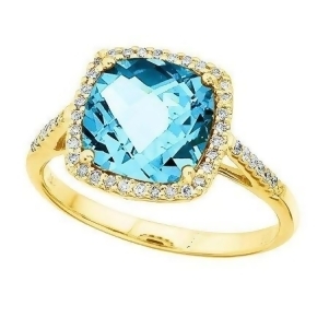Cushion-cut Blue Topaz and Diamond Cocktail Ring 14k Yellow Gold 3.7ct - All