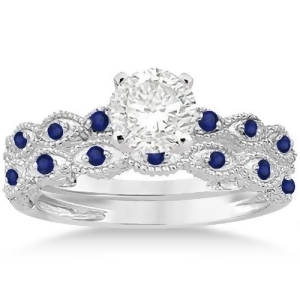 Antique Pave Blue Sapphire Engagement Ring Set Palladium 0.36ct - All