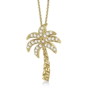 Palm Tree Shaped Diamond Pendant Necklace 14k Yellow Gold 0.25ct - All