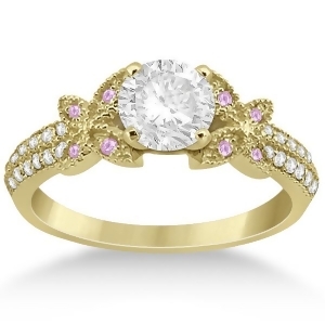 Diamond and Pink Sapphire Butterfly Engagement Ring 18K Yellow Gold - All