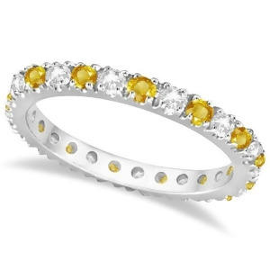 Diamond and Yellow Sapphire Eternity Ring Band 14k White Gold 0.64ct - All