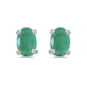 Oval Emerald Studs May Birthstone Earrings 14k White Gold 0.90ct - All