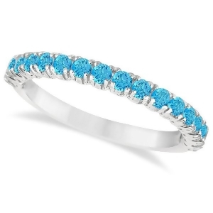 Half-eternity Pave-Set Blue Topaz Stacking Ring 14k White Gold 0.95ct - All