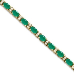 Diamond and Oval Cut Emerald Tennis Bracelet 14k Yellow Gold 9.25ctw - All