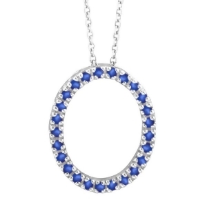 Blue Sapphire Oval Pendant Necklace w/ Chain 14k White Gold 0.25ct - All