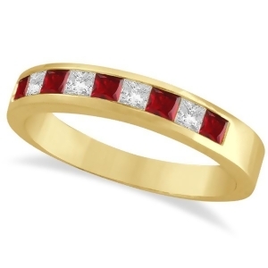 Princess-cut Channel-Set Diamond and Ruby Ring Band 14k Yellow Gold - All