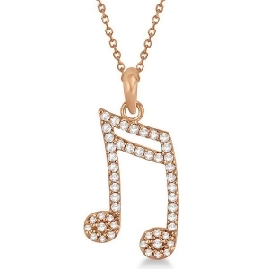 Sixteenth Music Note Pendant Diamond Necklace 14k Rose Gold 0.20ct - All