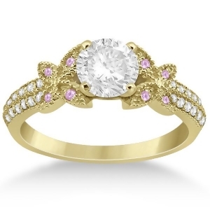 Diamond and Pink Sapphire Butterfly Engagement Ring 14K Yellow Gold - All