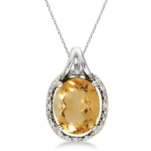 Oval Citrine and Diamond Pendant Necklace 14k White Gold 3.00ct - All