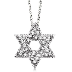 Jewish Star of David Diamond Pendant Necklace 14k White Gold 0.35ct - All