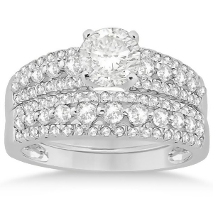 Three-row Prong-Set Diamond Bridal Set in Palladium 0.80ct - All
