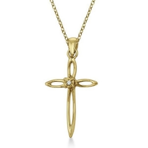 Diamond Sharp Cross Pendant Necklace 14k Yellow Gold 0.01ct - All