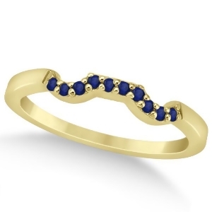 Pave Set Blue Sapphire Contour Wedding Band 18k Yellow Gold 0.15ct - All