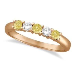 Five Stone White and Fancy Yellow Diamond Ring 14k Rose Gold 0.50ctw - All