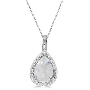 Pear Shaped White Topaz Pendant Necklace 14k White Gold 0.85ct - All