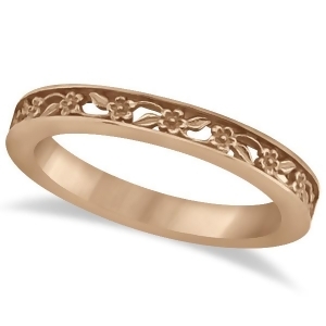 Flower Carved Wedding Ring Filigree Stackable Band 14k Rose Gold - All