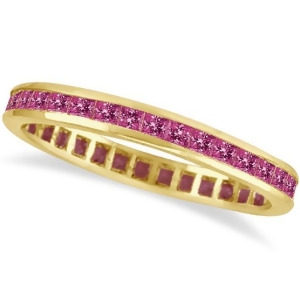 Princess-cut Pink Sapphire Eternity Ring Band 14k Yellow Gold 1.36ct - All