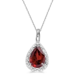 Pear Shaped Garnet Pendant Necklace 14k White Gold 0.85ct - All
