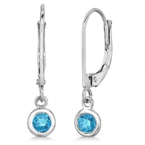 Leverback Dangling Drop Blue Diamond Earrings 14k White Gold 0.30ct - All