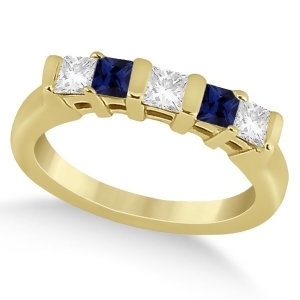 5 Stone Diamond and Blue Sapphire Princess Ring 14K Yellow Gold 0.56ct - All