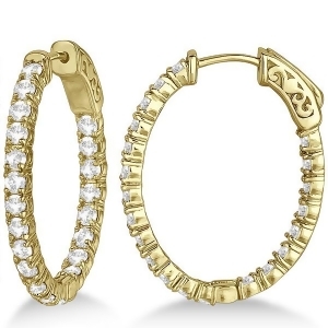 Small Oval-Shaped Diamond Hoop Earrings 14k Yellow Gold 2.94ct - All
