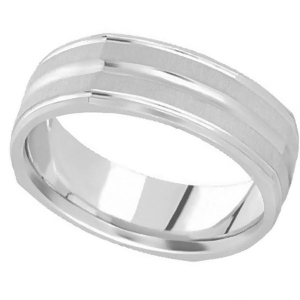 Square Wedding Band Carved Ring in Palladium for Men 7mm - All
