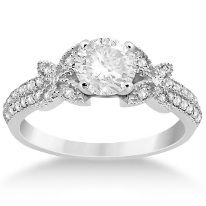 Butterfly Milgrain Diamond Engagement Ring 18k White Gold 0.25ct - All