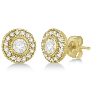 Vintage Diamond Halo Stud Earrings Bezel Set 14k Yellow Gold 0.77ct - All