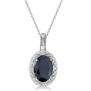 Oval Blue Sapphire and Diamond Pendant Necklace 14k White Gold 0.55ct - All