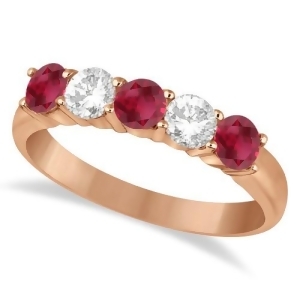 Five Stone Diamond and Ruby Ring 14k Rose Gold 1.08ctw - All