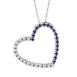 Diamond and Blue Sapphire Heart Pendant Necklace 14k White Gold 0.40ct - All