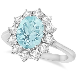 Oval Aquamarine and Diamond Accented Ring in 14k White Gold 3.60ctw - All