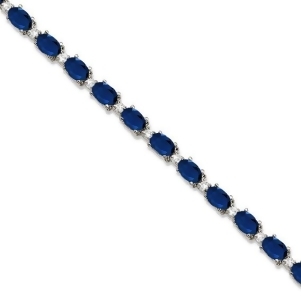 Blue Sapphire and Diamond Tennis Bracelet 14k White Gold 12.00ct - All