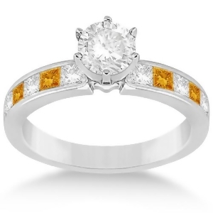 Channel Citrine and Diamond Engagement Ring 14k White Gold 0.60ct - All