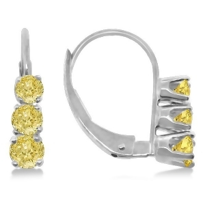 Three-stone Leverback Yellow Diamond Earrings 14k White Gold 0.50ct - All