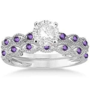 Antique Amethyst Bridal Set Marquise Shape 14K White Gold 0.36ct - All