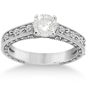 Carved Flower Solitaire Engagement Ring Setting in 14K White Gold - All