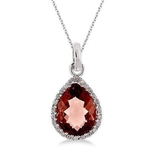 Pear Shaped Garnet and Diamond Pendant Necklace 14k White Gold - All