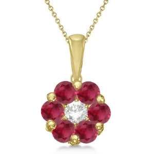 Cluster Flower Diamond and Ruby Pendant Necklace 14k Yellow Gold 1.40ct - All