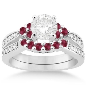Floral Diamond and Ruby Engagement Ring and Band Platinum 0.60ct - All