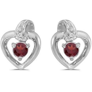 Garnet and Diamond Heart Earrings 14k White Gold 0.28ctw - All