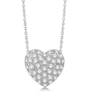 Puffed Heart Diamond Pendant Necklace Pave Set 14k White Gold 1.04ct - All