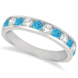 Channel-set Blue Topaz and Diamond Ring Band 14k White Gold 1.20ct - All