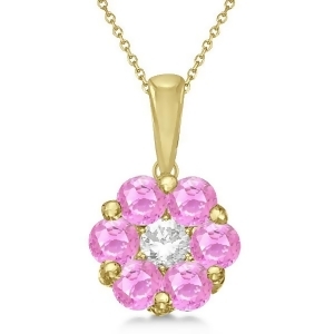 Flower Diamond and Pink Sapphire Pendant Necklace 14k Yellow Gold 1.40ct - All