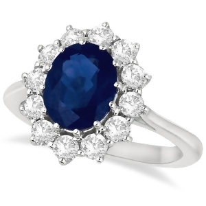 Oval Blue Sapphire and Diamond Accented Ring 14k White Gold 3.60ctw - All